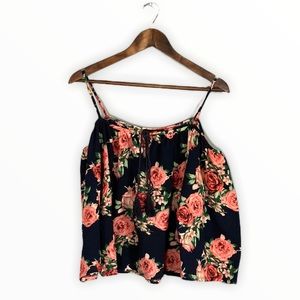 Navy with Pink and Green Flower Blouse